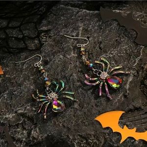 Spider Earrings Iridescent Rhinestones Halloween